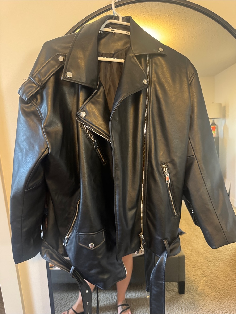 Zara Black Faux Leather Moto Jacket with Zip Details